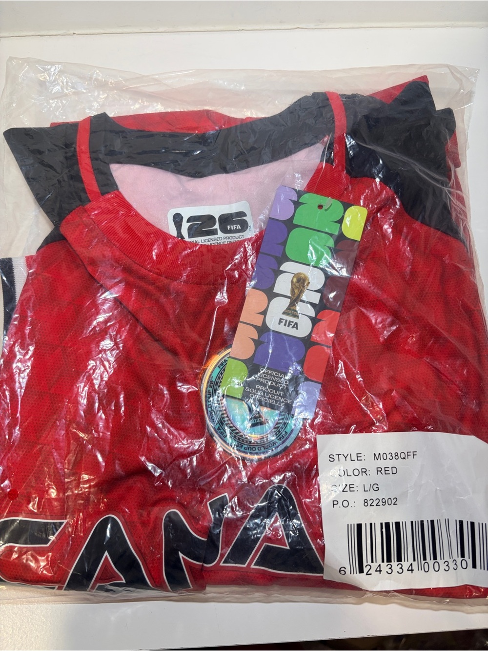 FIFA Men’s Canada Soccer Jersey Red Black Short Sleeve Size Large